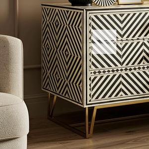 Cajón con Incrustaciones de Hueso de ILAHI, Diseño Moderno con Detalles de Ágata, Mueble Portátil para el Hogar - Product Image 3