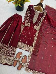 Ensemble de costume palazzo en soie brodée Fendy de qualité supérieure – Vêtements ethniques pour femmes de qualité export - Product Image 6