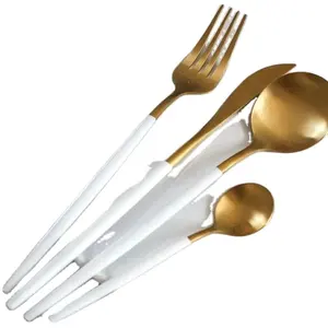 刀餐叉餐勺茶叉茶勺四件套金餐具套装不锈钢餐具套装