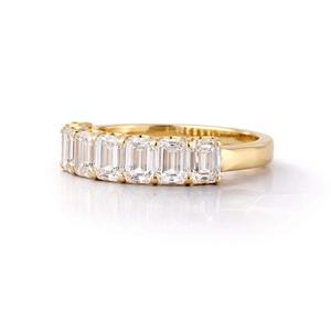 Anillo de Eternidad con Diamantes Cultivados en Laboratorio en Oro Amarillo Sólido, Anillo de Boda con Diamantes Esmeralda, Ovalados y en Forma de Pera, Anillo de Eternidad Completa con Diamantes - Product Image 3