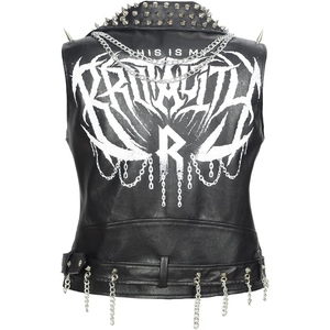 Custom Genuine Leather Studded Punk Biker Vest Motorcycle Sleeveless <b>Jacket</b> with Spikes Chains Belt for Men <b>Women</b> - Product Image 2
