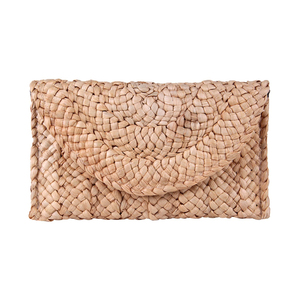 Bolso de mano de paja para mujer, hecho a mano, de ratán natural tejido, tipo sobre, cartera, bolso de hombro de verano para la playa, para damas. - Product Image 1