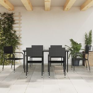 Set da pranzo da giardino elegante Set da 7 pezzi in Rattan nero e acciaio - Product Image 1