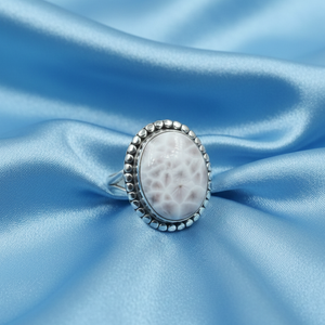 Natural Pink Larimar Gemstone <b>Ring</b> 925 Sterling <b>Silver</b> Handmade Oval Cabochon Beaded Vintage Statement Jewelry for Women <b>Men</b> Her - Product Image 6