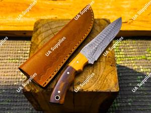 Cuchillo de Caza, Cocina y Camping de Acero de Damasco de Alta Calidad, Mango de Madera, Bisel Afilado, Hecho a Mano, Forjado a Mano, Funda, OEM, ODM, Venta al por Mayor - Product Image 3