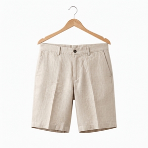 Shorts en lin tricoté pour homme, coupe ajustée, mi-cuisse, couleur unie, taille élastique, séchage rapide, style décontracté chic, OEM ODM, vente en gros, marque privée - Product Image 1