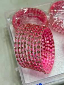 <b>Red</b> Glass Bangles with Stone Work Bridal Bangle Set Indian Wedding Chooda Style Rhinestone Stackable Jewelry - Product Image 5