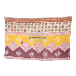 Kantha <b>Quilts</b> Indian Patola Sarees Patchwork <b>Quilt</b> Bedspread Indian Reversible Hand Stitched Heavy <b>Throw</b> Old Sari Blanket Patch - Product Image 3