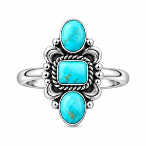 Bague Mohave Turquoise Lune à 3 Pierres, Faite à la Main, Style Bohème Western, Bijou Unique de Créateur, Bague Tendance en Pierres Précieuses - Product Image 4