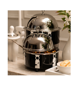 Recipiente para calentar comida de acero inoxidable de último diseño con tapa colgante, tamaño y forma personalizados, recipiente para buffet en acabado dorado pulido. - Product Image 6
