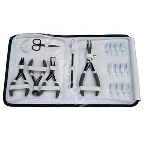 Nouvel ensemble de pinces pour extensions capillaires noir et blanc, pinces microlink, pinces à presser le ruban, ouvre-perles et ferme-perles, mini-ciseaux, aiguilles à coudre - Product Image 1