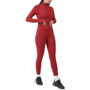 Conjunto Deportivo Rojo sin Mangas de Alta Calidad, Top con Cierre y Leggings Elásticos, Conjunto de Dos Piezas para Fitness - Product Image 1