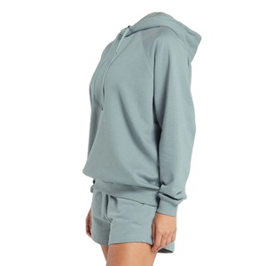 Custom Design Outfit Oversize Crop hoodies <b>Shorts</b> Solid Color 100% Cotton <b>Long</b> Sleeve Comfortable <b>Women</b> <b>Shorts</b> Set - Product Image 2