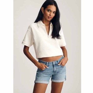 Shorts en jean délavé taille haute pour femme, style crop top décontracté d'été, boutonnage frontal, coupe droite, bleu - Product Image 4