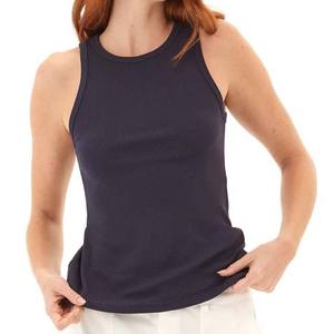 Women Scoop Neck Sleeveless Tank <b>Top</b> Solid Navy Knitted Breathable Casual Style - Product Image 4