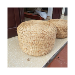 Round Water Hyacinth Ottoman <b>Stool</b> - Braided Fiber Floor <b>Cushion</b> Seat Pouf For Coffee Table Footrest Home Decor - Product Image 1