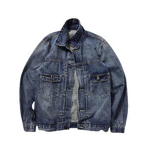 Veste en jean pour homme à manches longues bleue boutonnée, style cowboy simple, vente en gros, service OEM - Product Image 1