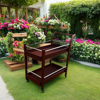 Chariot mobile en bois commercial à deux étages pour hôtels et restaurants-Chariot de nettoyage de tasses à vin et à thé avec support de table d'appoint