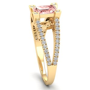 REYES – bagues de fiançailles en Morganite pour femmes, coupe émeraude, 1 Carat, en or jaune massif 14K, bijoux en diamant certifiés - Product Image 3