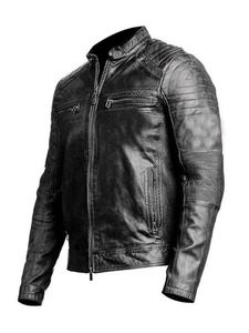 Chaqueta de Motero Vintage Negra para Hombre, de Piel de Cordero Genuina - Product Image 3