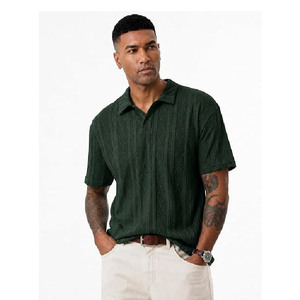 Camiseta Polo de Punto Trenzado para Hombre con Logotipo Personalizado al por Mayor, Camiseta Polo de Golf de Punto Texturizado de Manga Corta para Verano, Estilo Vintage Casual Holgado - Product Image 1