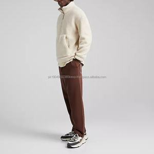 Oem Quarter Zip Putih Sweatshirt Beige Heavyweight <b>Mens</b> <b>Sherpa</b> <b>Fleece</b> Oversized Dropped Shoulder Pullover <b>Hoodie</b> - Product Image 3