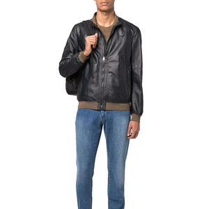 Blouson aviateur en cuir véritable noir pour homme, col rabattu, fermeture éclair, coupe classique, décontracté, hiver, imperméable, respirant - Product Image 2