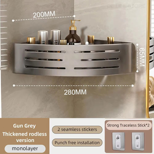 Panier de rangement mural <span class=keywords><strong>pour</strong></span> douche, fixation par ventouse sans perçage, aluminium antirouille, protection à 2 niveaux, <span class=keywords><strong>pour</strong></span> les coins, comprend une barre porte-serviettes - Product Image 4