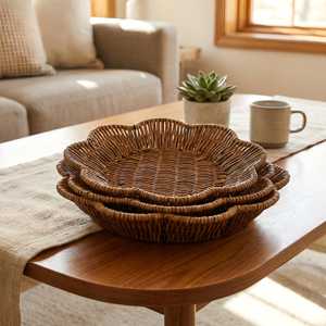 Juego de Cestas de Mimbre Hechas a Mano en Vietnam, 3 Piezas, Bandeja de Servir de Ratán con Forma de Flor, Cesta Decorativa de Almacenamiento - Product Image 4