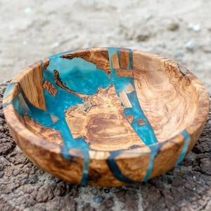 Bol en bois en résine époxy, fait main, durable, sûr pour les aliments, bol de service, décoration de la maison, design minimaliste, respectueux de l'environnement, style côtier - Product Image 4