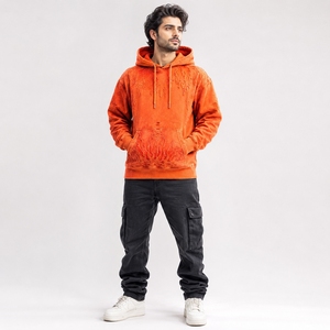 Washed Finish With Embroidered Design <b>Men</b> Distressed Embroidery Hoodies Premium Cotton Casual <b>Pullover</b> Sweatshirt Distressed - Product Image 1