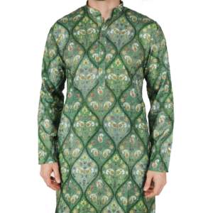 <b>Men's</b> Embroidered Silk Kurta <b>Pajama</b> <b>Set</b>-Traditional Ethnic Wear with Printed Dola Silk Green - Product Image 5