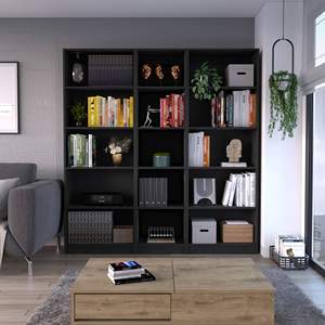 Set da soggiorno 3 pezzi nero con 3 librerie per l'arredamento della casa - Product Image 1