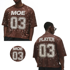 Custom Brown American Football Jersey Men Sparkly Rhinestone <b>Sequin</b> Hip Hop Streetwear Oversized Mesh Game Day Bling Shirt <b>Top</b> - Product Image 1