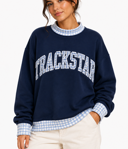 Sudadera de Manga Larga con Cuello Alto para Mujer, Diseño OEM ODM, Apliques de Letras Personalizadas, Patchwork, Contraste de Puntos, Ropa Casual - Product Image 5