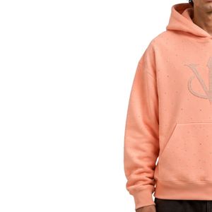 Sweat à capuche homme en polaire épais avec strass pêche, coupe oversize, personnalisable avec logo, style streetwear, décontracté, hiver, mode - Product Image 3