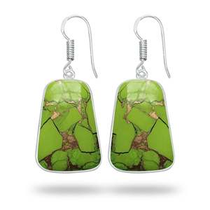 Brass Luxury Charm Earrings for Party and Gift Unique Design Natural Irregular Green Turquoise <b>Stone</b> Silver Plated Earring - Product Image 4