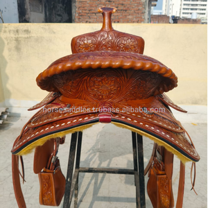 Selle de course de baril pour chevaux, nouveau style premium |   Cuir entièrement sculpté à la main avec motifs floraux |   Équitation professionnelle haute performance - Product Image 4