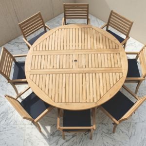 Tables d'extérieur en teck massif, rondes, à feuilles rabattables, modernes, pliantes, pour jardin et terrasse, vente en gros, livraison en conteneur, directement de l'usine - Product Image 3