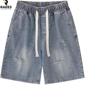 Shorts en jean tendance pour hommes, motif étoilé, bleu vintage, décontractés, mélange de coton, confortables et respirants, nouvelle collection été - Product Image 1