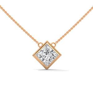 Rose <b>Gold</b> <b>Pendant</b> Necklace Princess Cut Diamond Charm 14K <b>Solid</b> <b>Gold</b> Luxury Jewelry for Gift Party - Product Image 1