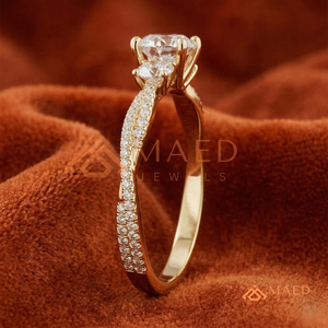 Moissanite Three <b>Stone</b> Ring for Women Gold Tone Engagement Wedding Anniversary Jewelry Elegant Daily Wear Style - Product Image 2