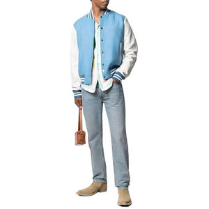 Blousons Bomber Vintage Bleus Personnalisés pour Hommes, Col Montant, Style Aviateur, Blousons de Baseball Universitaires pour la Saison Hivernale - Product Image 4