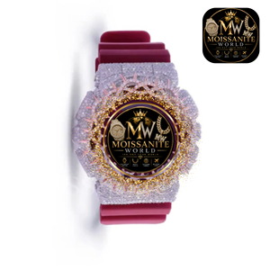 Montre à quartz pour femme Moissanite World 40 mm, sertie de diamants, bracelet en silicone rose, montre-bracelet de luxe - Product Image 3