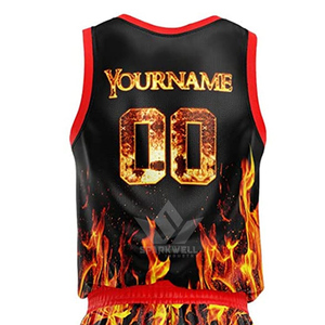 Ensemble de maillots de basket-ball personnalisés pour équipes, imprimé flamme noire, sublimé, col en V, sans manches, évacuation de l'humidité, vêtements de sport unisexes pour adultes - Product Image 2
