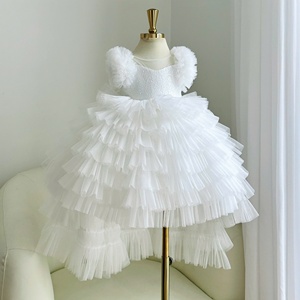 Vestido de Princesa con Lentejuelas Brillantes para Niñas, Manga Larga, Cola Desmontable, Falda de Tul en Capas y Espalda con Cordones - Product Image 3
