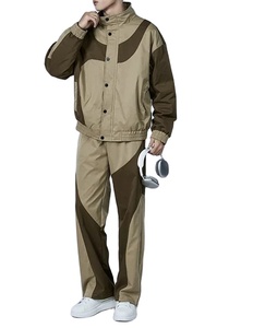 Ensemble de survêtement homme color block col montant manches longues en polyester et coton, streetwear respirant coupe régulière pour l'automne avec détails latéraux - Product Image 1