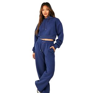 ชุดเซ็ตแฟชั่นลำลองสำหรับผู้หญิง ดีไซน์ล่าสุด เสื้อครอปฮู้ดดี้ กางเกงทรงหลวมสองกระเป๋า ระบายอากาศได้ดี - Product Image 5