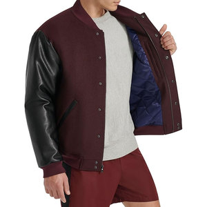<b>Mens</b> Letterman <b>Varsity</b> <b>Bomber</b> <b>Jacket</b> With Faux Leather Sleeves Classic College Style Baseball Streetwear Outerwear For Fall - Product Image 4