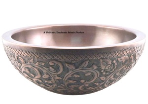 Lavabo Redondo de Lujo de Doble Pared de Cobre Delicate Metals DS-175 con Acabado Cobre Antiguo de 40CM, Lavabo de Sobremesa Duradero con Relieve - Product Image 2